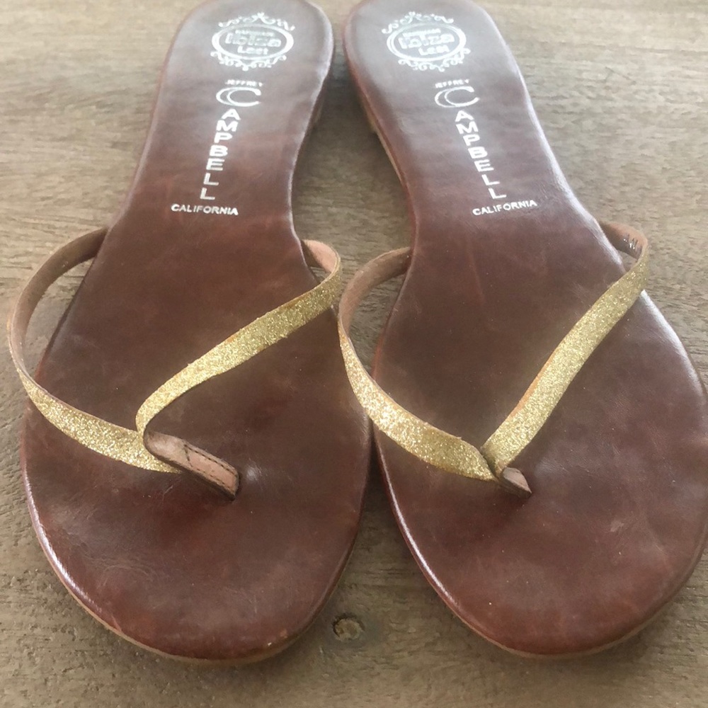 Gold metallic thong sandals